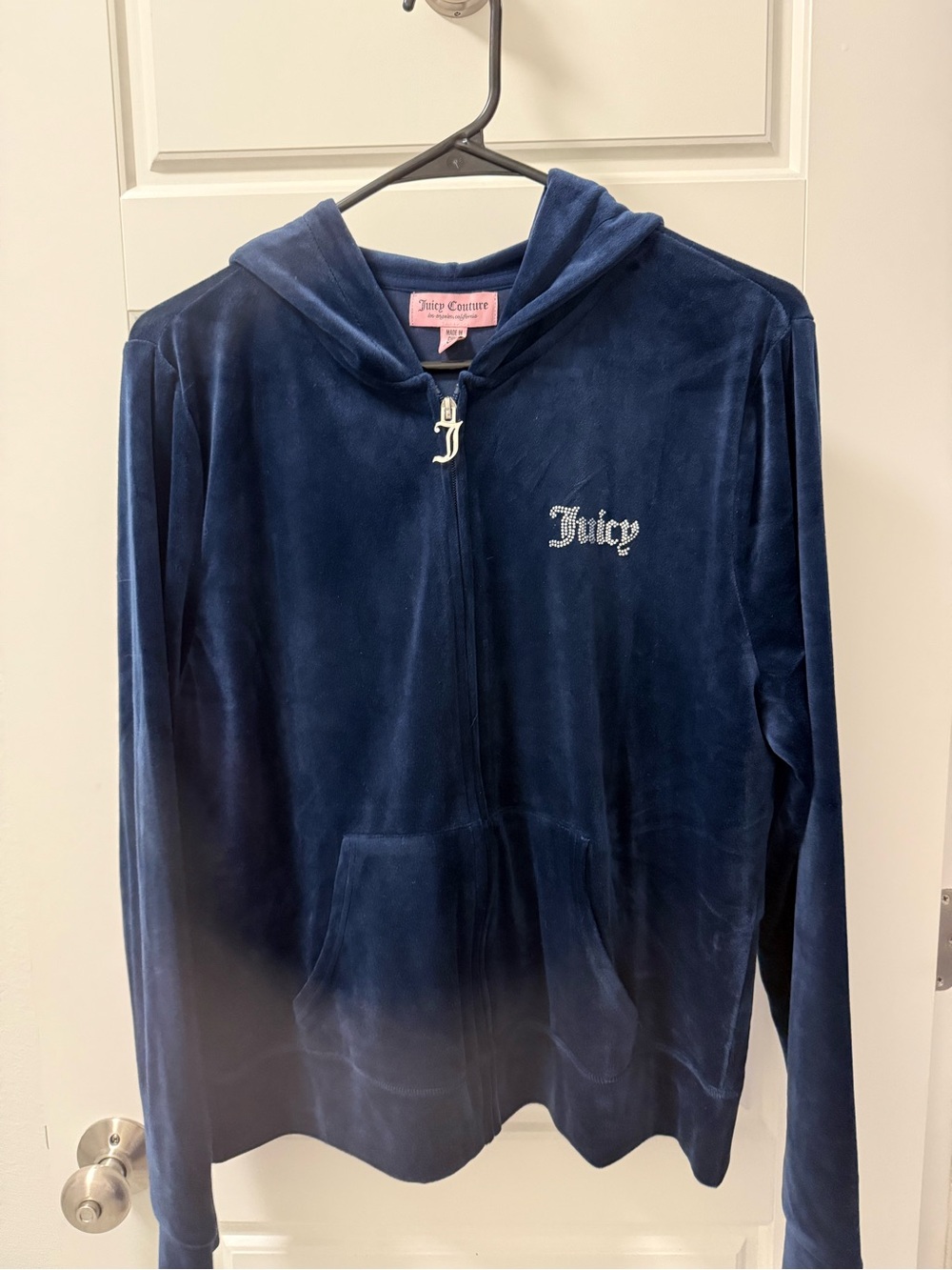 Juicy Couture Womens Navy Blue Velour Zip Hoodie